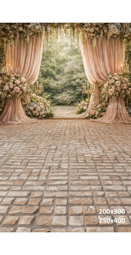 Tło fotograficzne „Romantyczna kwiatowa scena z zasłonami i świecami” | E858